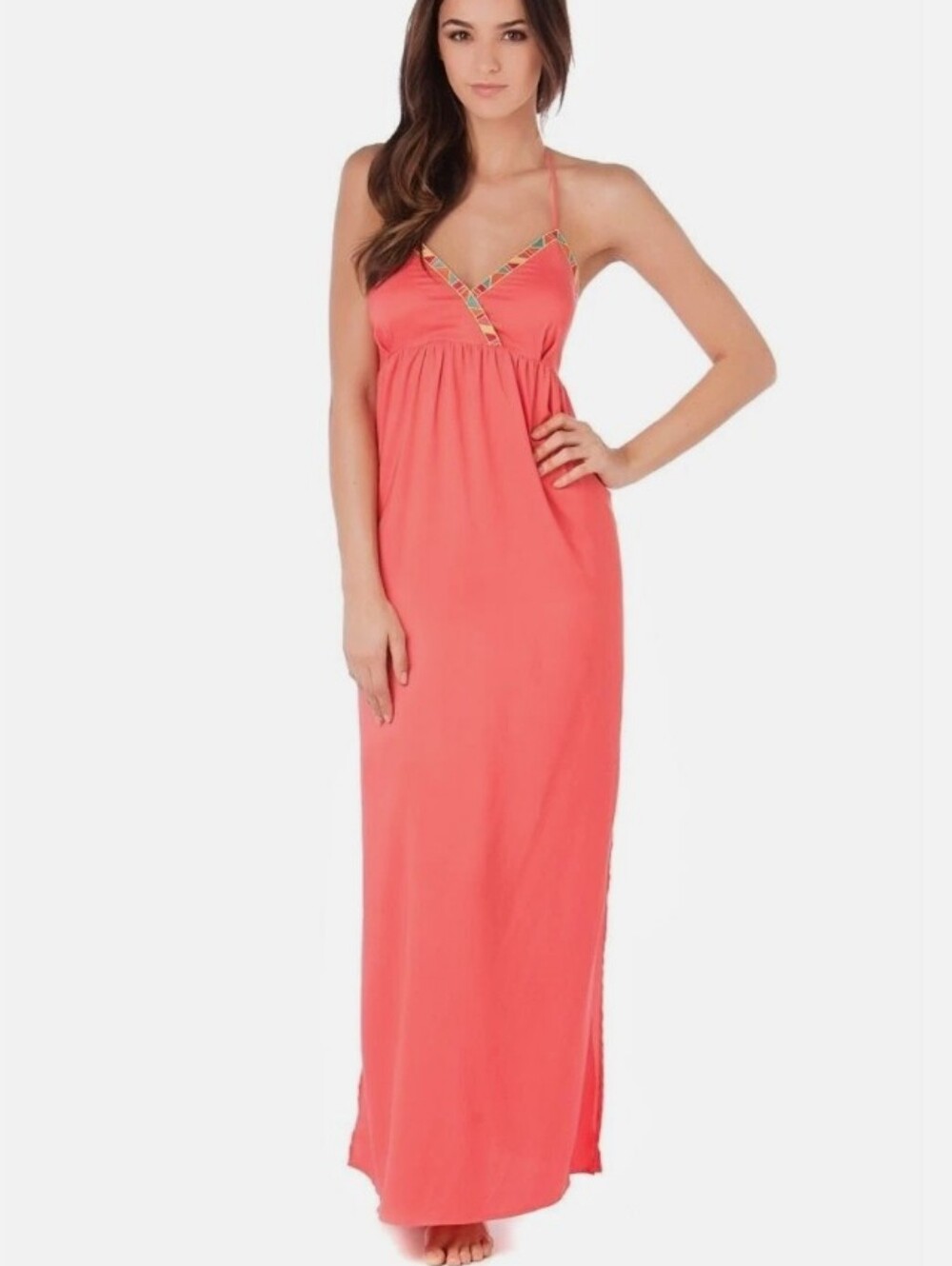 Shoreroad Deagonfly‎ Maxi Dress Embroidered Sunset Orange Halter Cocktail